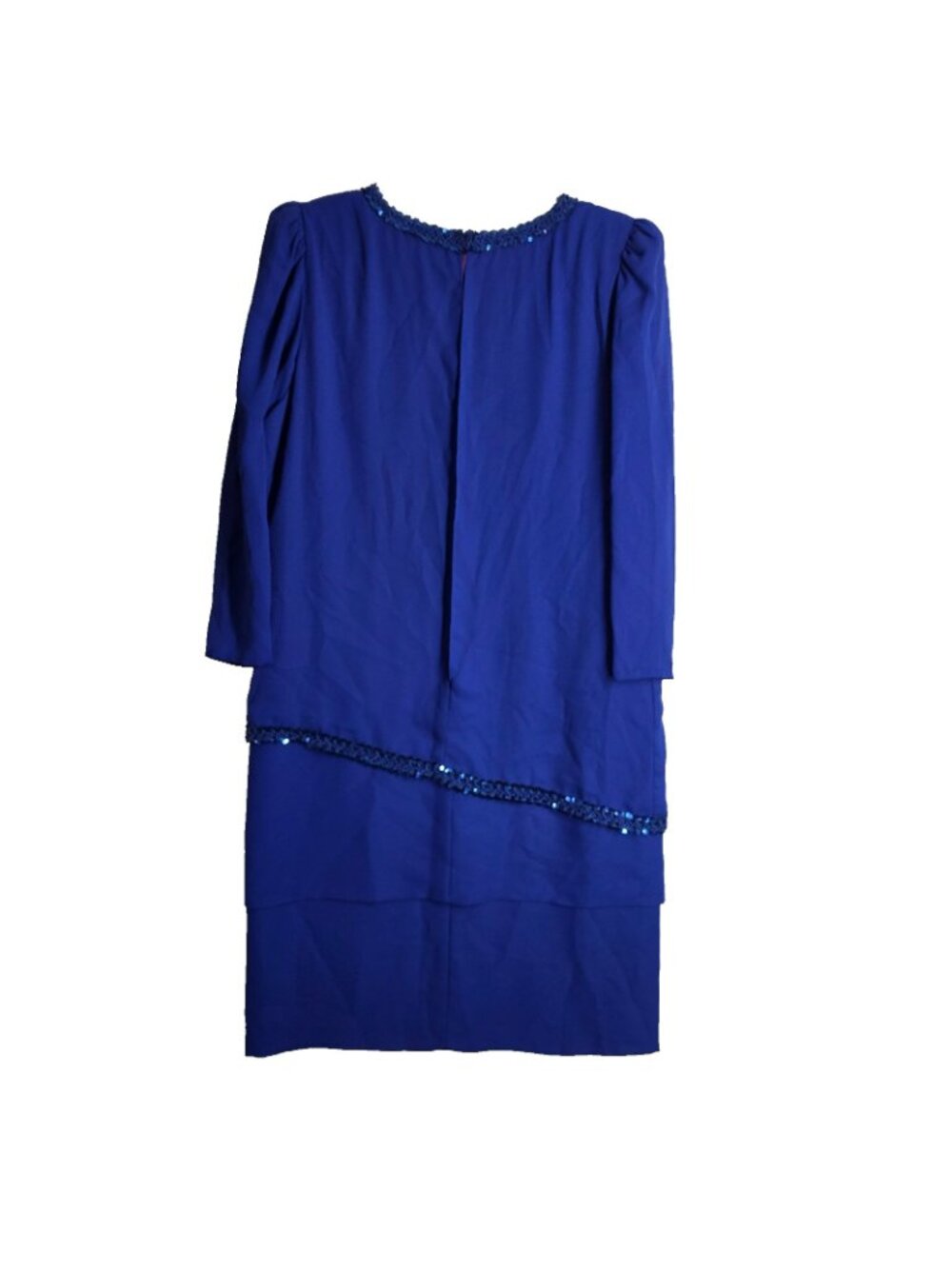Vintage After Dark Blue Sequin Bow Peplum Dress Womens 11/12 80s 90s Cocktail - Picture 2 of 16